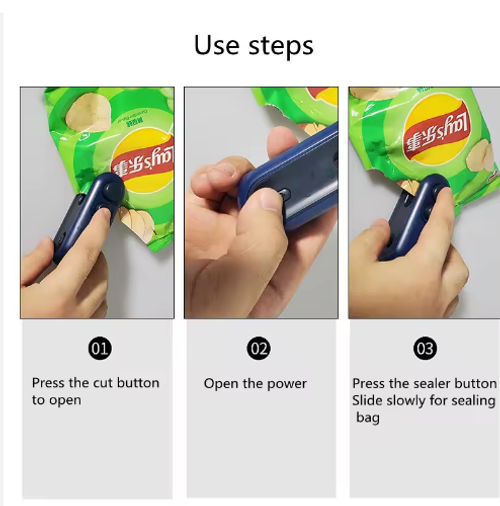 Handheld USB Rechargeable Mini Clip Bag Sealing Machine Food Plastic Bag Sealer Heat Seal with Cutter Portable Vacuum Sealer