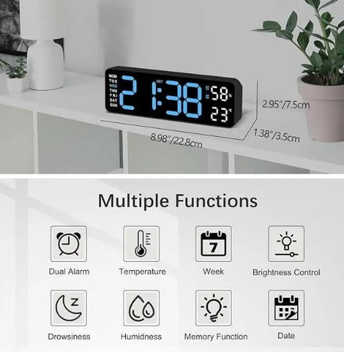 Hot Selling Multi-functional LED Digital Clock 2 Set Alarm Date Temperature Week Display USB-Powered Wall Clocks