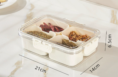 Nine Grid Circular PET Storage Box for Dried Fruit Snacks Kitchen Plastic Seasoning Container Handle Sealed Storage for Food