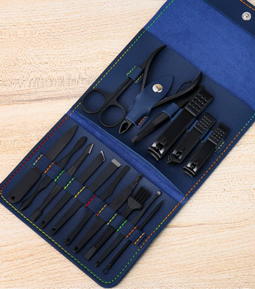 Professional Stainless Steel Nail Clipper Travel Grooming Kit Nail Tools of 16pcs with Leather Case Manicure Pedicure Set