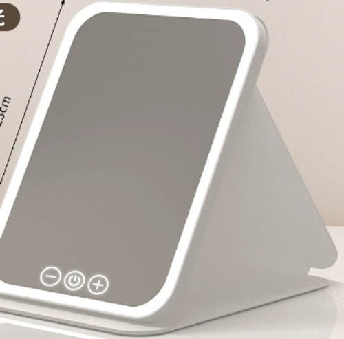 Hot Selling Portable Double-Sided Leather Vanity Mirror Square Folding Design LED Color Switch Touch Dimming Plastic Battery