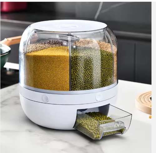360 Grain Dispenser, Rotating Grain Storage Food Dispenser With Button Moisture Resistant Household Kitchen Storage Container