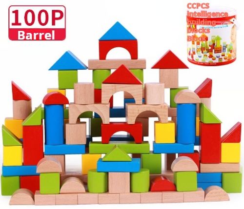 50 Pcs Wooden Barreled Number and Letter Transportation Vehicle Cognitive Building Block Toy