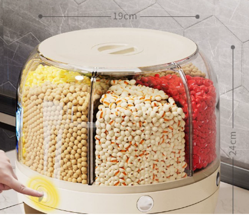 360 Grain Dispenser, Rotating Grain Storage Food Dispenser With Button Moisture Resistant Household Kitchen Storage Container