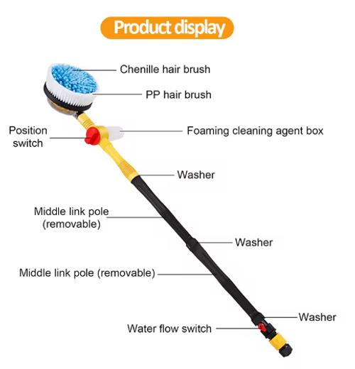 Car Detailing Soft Hair 360 Degree Water Flow Through Automatic Rotating Car Wash Brush for Car Cleaning