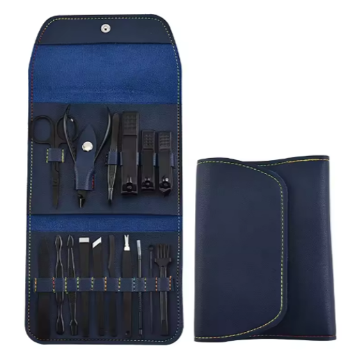 Professional Stainless Steel Nail Clipper Travel Grooming Kit Nail Tools of 16pcs with Leather Case Manicure Pedicure Set