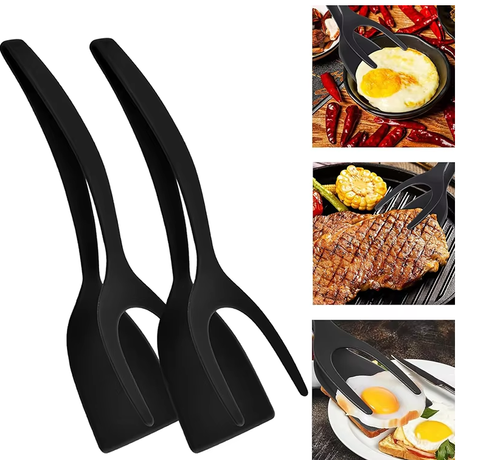 Hot Sale 2 in 1 Kitchen Clamp Multifunctional Spatula Grinding Cooking Spoon Cookware Egg Pancake Spatula Clamping Omelette