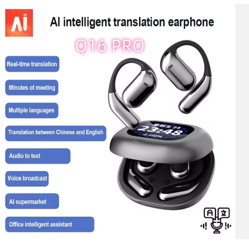 Q16 PRO AI Real-Time Translation Earbuds Two-Way Translator HD Sound LED Smart Screen Business Travel Sports TWS Earphones