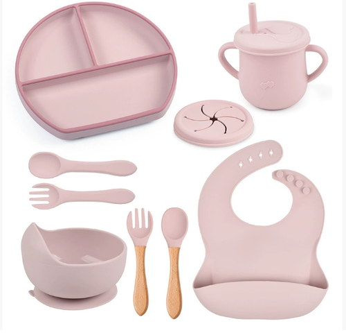 8-piece Set of Classic Silicone Tableware for Children's Comfortable Dining, Including Spoons, Forks, Straws and Cups