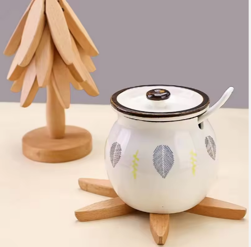 Wooden Trivets for Hot Dishes Protection Foldable Coaster Pads Teapot Holder Decorative Christmas Tree Shape Table Mat W24-608