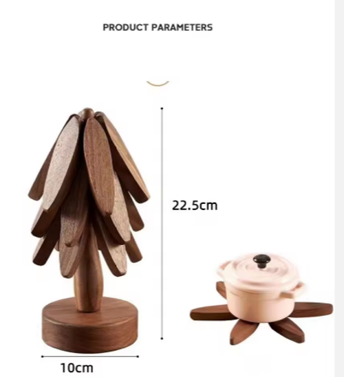 Wooden Trivets for Hot Dishes Protection Foldable Coaster Pads Teapot Holder Decorative Christmas Tree Shape Table Mat W24-608
