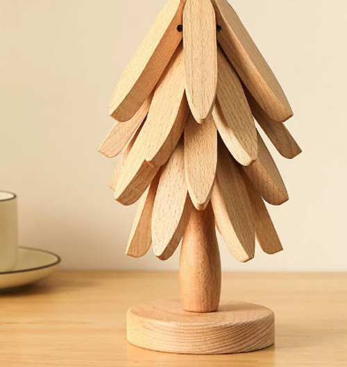 Wooden Trivets for Hot Dishes Protection Foldable Coaster Pads Teapot Holder Decorative Christmas Tree Shape Table Mat W24-608