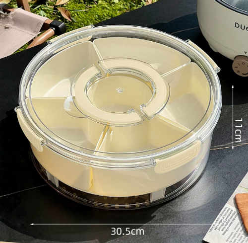 Nine Grid Circular PET Storage Box for Dried Fruit Snacks Kitchen Plastic Seasoning Container Handle Sealed Storage for Food