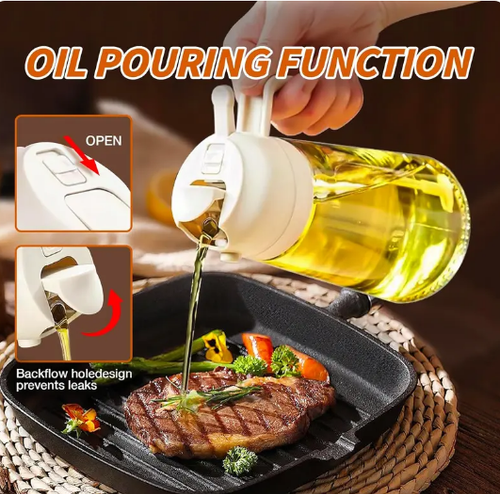 Portable 470ml Olive Oil Glass Spray Bottle 2 in 1 Oil Sprayer Dispenser Bottle for Kitchen Cooking