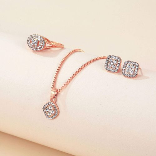 Luxury-Style Diamond-Inlaid Alloy Geometric Jewelry Set Versatile Ring Earrings Necklace-Fashionable Simple Jewelry Set