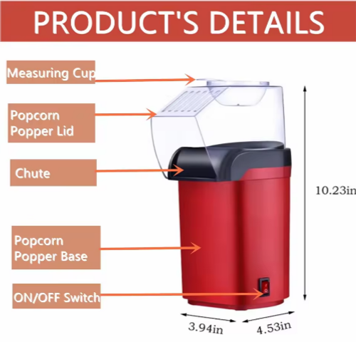 Maquina De Palomita 110v 220v 1200w Pop Corn Machine Electric Automatic Hot Air Mini Popcorn Maker