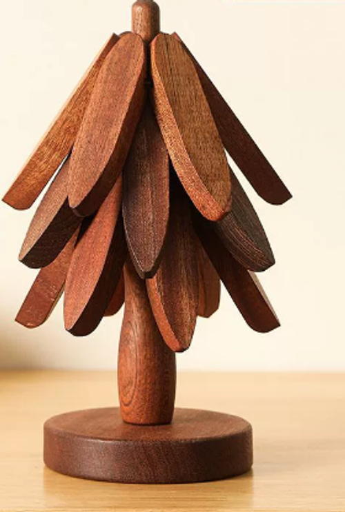 Wooden Trivets for Hot Dishes Protection Foldable Coaster Pads Teapot Holder Decorative Christmas Tree Shape Table Mat W24-608