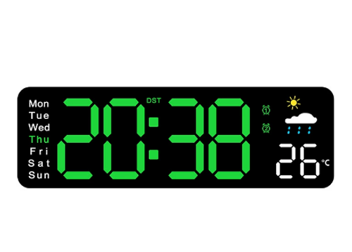 Hot Selling Multi-functional LED Digital Clock 2 Set Alarm Date Temperature Week Display USB-Powered Wall Clocks