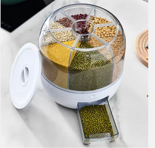360 Grain Dispenser, Rotating Grain Storage Food Dispenser With Button Moisture Resistant Household Kitchen Storage Container