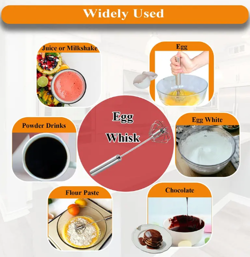 Stainless Steel Hand Push Semi-automatic Egg Whisk Beater Mixer Easy Use and Save Much Energy Self Stirring Whisk