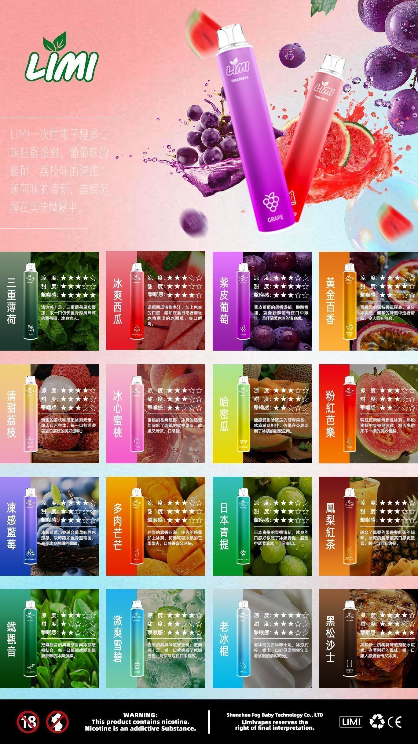 Limi拋棄式電子煙 多口味搭配穩定輸出，口感節奏更容易掌握