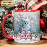 Weihnachts-Blau-Stimmung Schneemann Oma Mama Bunte Kinder Personalisierte Tasse