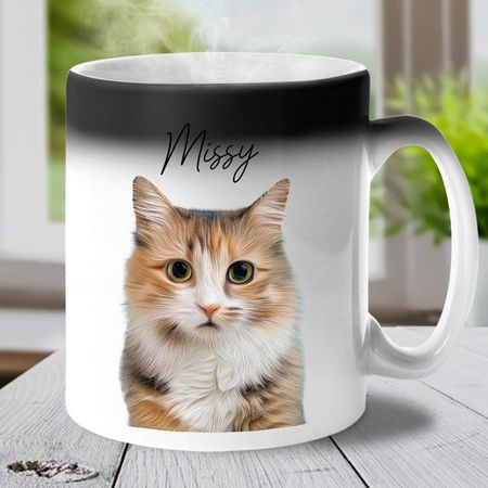 Individuelles Foto „Meine treue und bedingungslose Liebe – Personalisierte, farbwechselnde Tasse mit Hund- und Katzenmotiv – Geschenk für Tierhalter und Tierfreunde