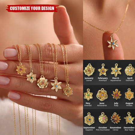 Personalisierte benutzerdefinierte Geburt Blume Halskette mit Geburtsstein, Geschenk für Sie
