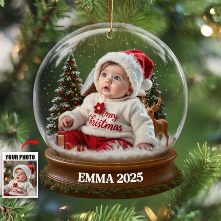 Babys 1. Weihnachten mit Weihnachtsmannanzug und Rentier, individuelles Acrylornament