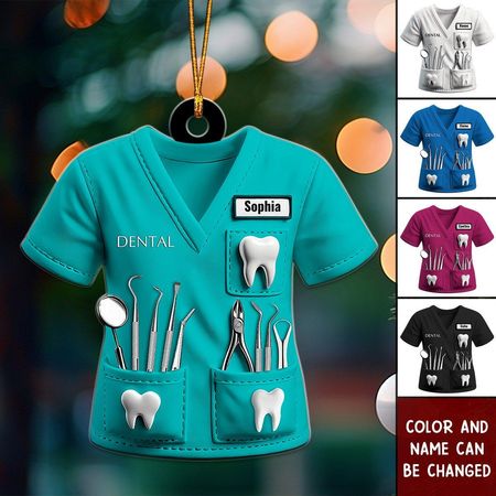 Personalisierte Zahnarztuniform mit individuellem Namen – Weihnachtsschmuck aus Acryl