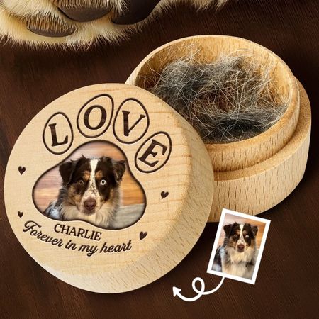 Individuell gestaltete Foto-Holzkiste aus Fell – Personalisierte Gedenkgeschenke für Hunde und Katzen – Für immer in meinem Herzen