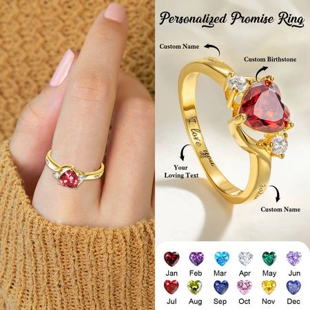 Personal isiertes Herz Birth stone Versprechen Ring Geschenk für sie