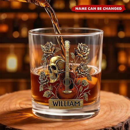 Gitarre, Schädel & Rosen-Personal isierte Gitarre Whisky Glas