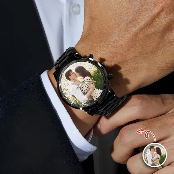 Benutzer definiertes Paar Foto Herren Armbanduhr Geschenk für Freund, Ehemann
