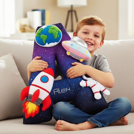 Weltraum-Alphabet Individuell geformtes Kissen Personalisierte Geschenke