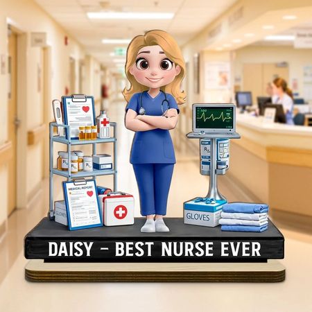 Personalisierte, zweilagige Krankenschwesterfigur aus Holz, niedliche Schreibtischdekoration, einzigartiges Geschenk für medizinisches Personal