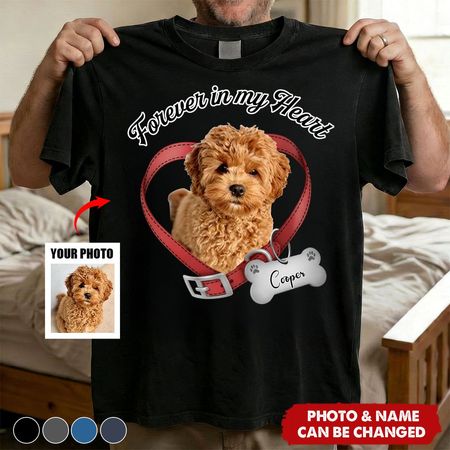 Individuelles Foto Für immer in meinem Herzen Hundegedenkstätte Dunkles Shirt
