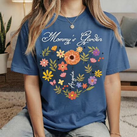 Personalisiertes Mum's Garden -Shirt mit den Namen der Kinder für Mama oder Oma