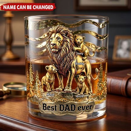 Löwe Papa und Kinder-Personal isiertes Whisky glas, Geschenk für Papa, Opa