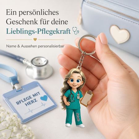 Personalisierter Pflegekraft-Schlüsselanhänger – Geschenk mit Name und Aussehen