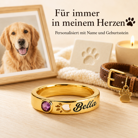 Personalisierter Erinnerungsring für Haustiere mit Name und Geburtsstein