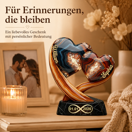 Zusammen für immer – Personalisierte Zwei-Herz-Acrylplakette mit Namen und Datum