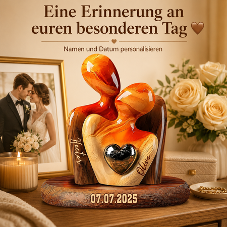 Elegantes Paar Statue mit Herz-Inlay - Personalisierte Paar Plaque
