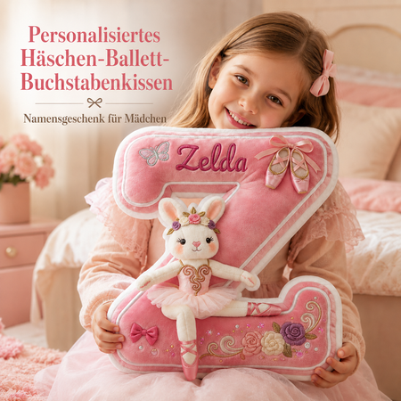 Personalisiertes Bunny Ballett Initialen-Kissen mit Namen – Geschenk für Mädchen