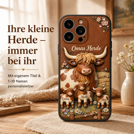 Personalisierte Handyhülle Omas Herde mit 1–10 Kindernamen – Handyhülle in Lederoptik für iPhone & Samsung