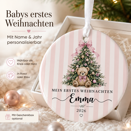Personalisiertes Ornament zu Babys erstem Weihnachten – Keramik-Weihnachtsanhänger mit Name & Jahr