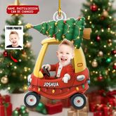 Individuelles Foto-Weihnachtskind im Auto – Personalisierte Weihnachtsdekoration aus Acryl