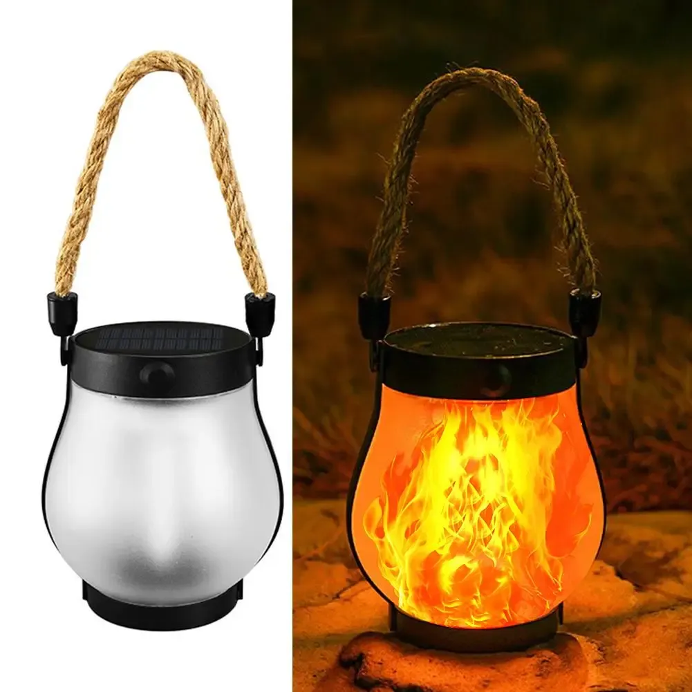 Solar Jute Flame Light USB Rechargeable Outdoor Courtyard Home Decoration Light Multi-Functional Waterproof Hanging Lamp