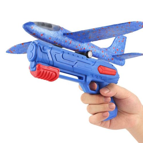 Outdoor games children's glider flying foam airplane handheld shooting gun model shooting flying cyclotron toy with light