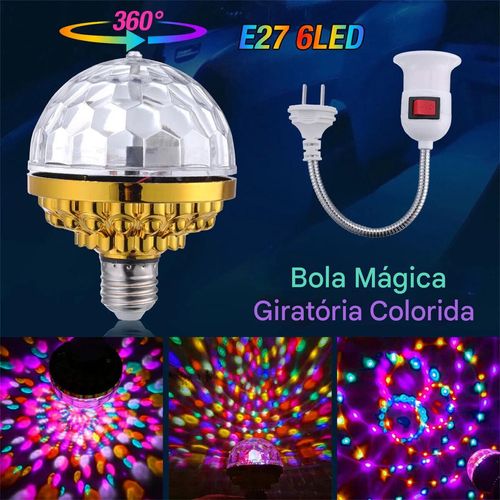 Bola de Luz Mágica Giratória Colorida E27 RGB LED Bola Mágica Luz de Palco com Soquete Luz Ambiente Adequada para Festas KTV e Casamentos